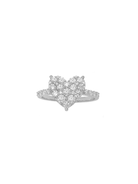 14k White Gold Diamond Large Heart Ring