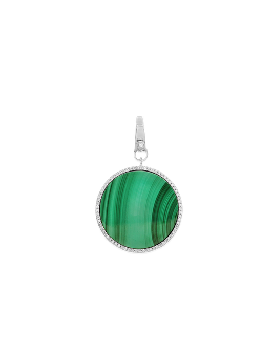 14k White Gold Diamond/Malachite Coin Lobster Clasp Charm