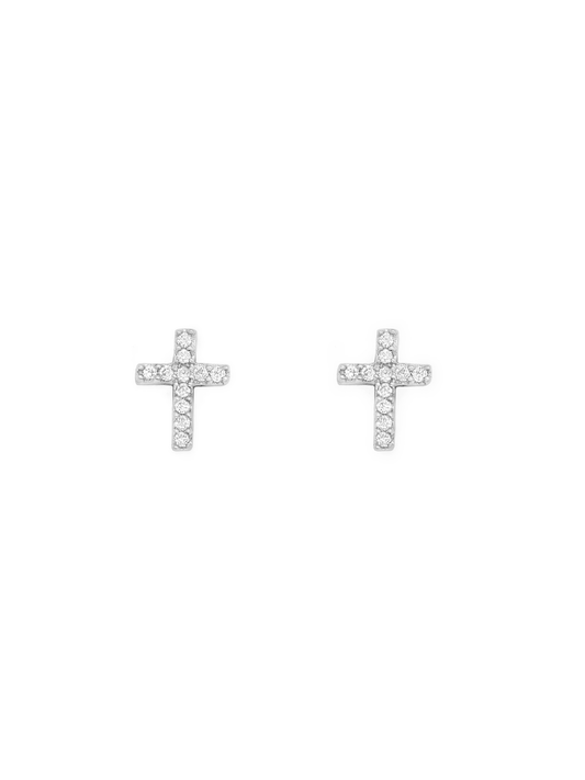 14k White Gold Diamond Mini Cross Earrings