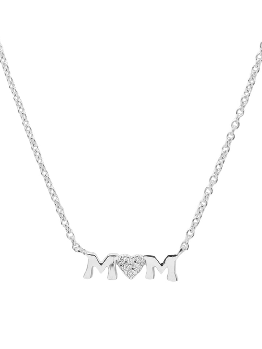 14k White Gold Diamond Mom Necklace