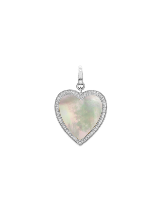 14k White Gold Diamond/Mother of Pearl Heart Lobster Clasp Charm