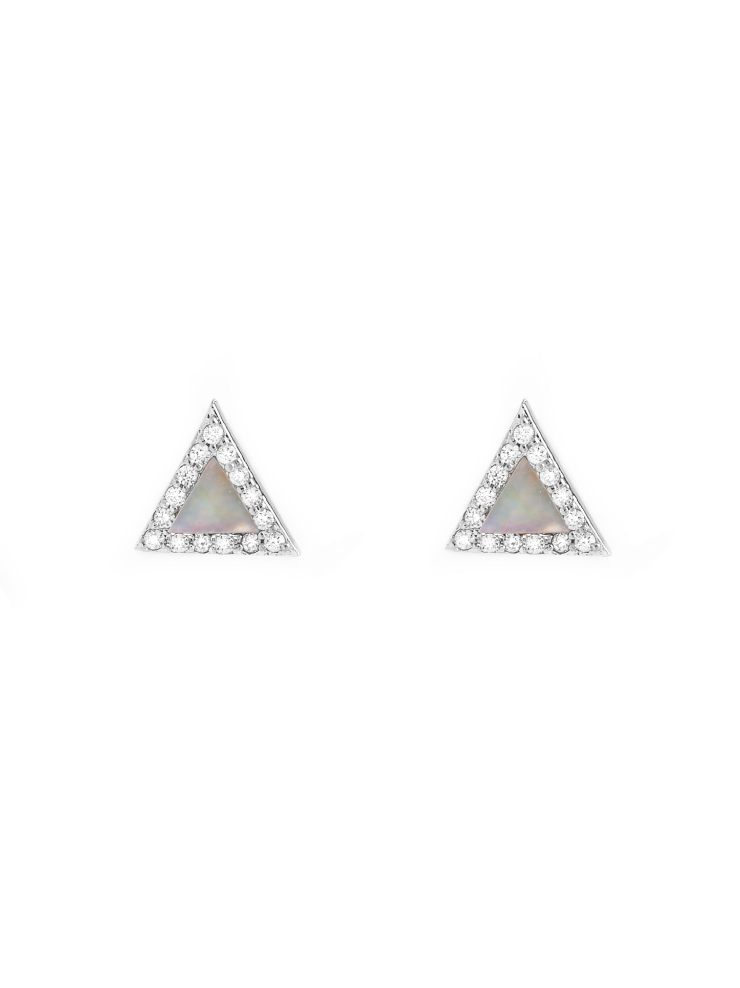 14k White Gold Diamond Mother of Pearl Triangle Earrings