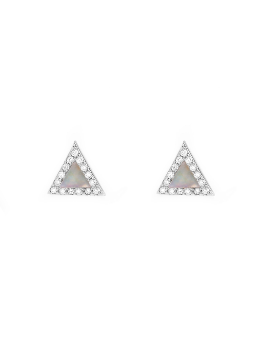 14k White Gold Diamond Mother of Pearl Triangle Earrings
