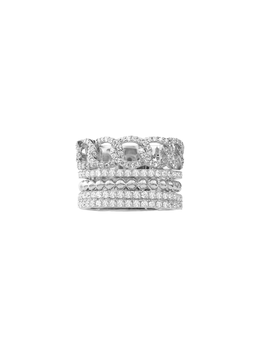 14k White Gold Diamond Multi Fixed Stack Ring