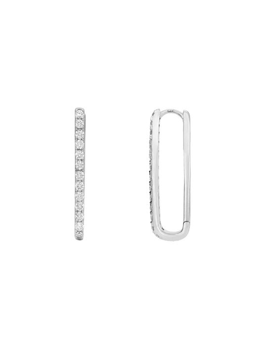 14k White Gold Diamond Paperclip Hoop Earrings