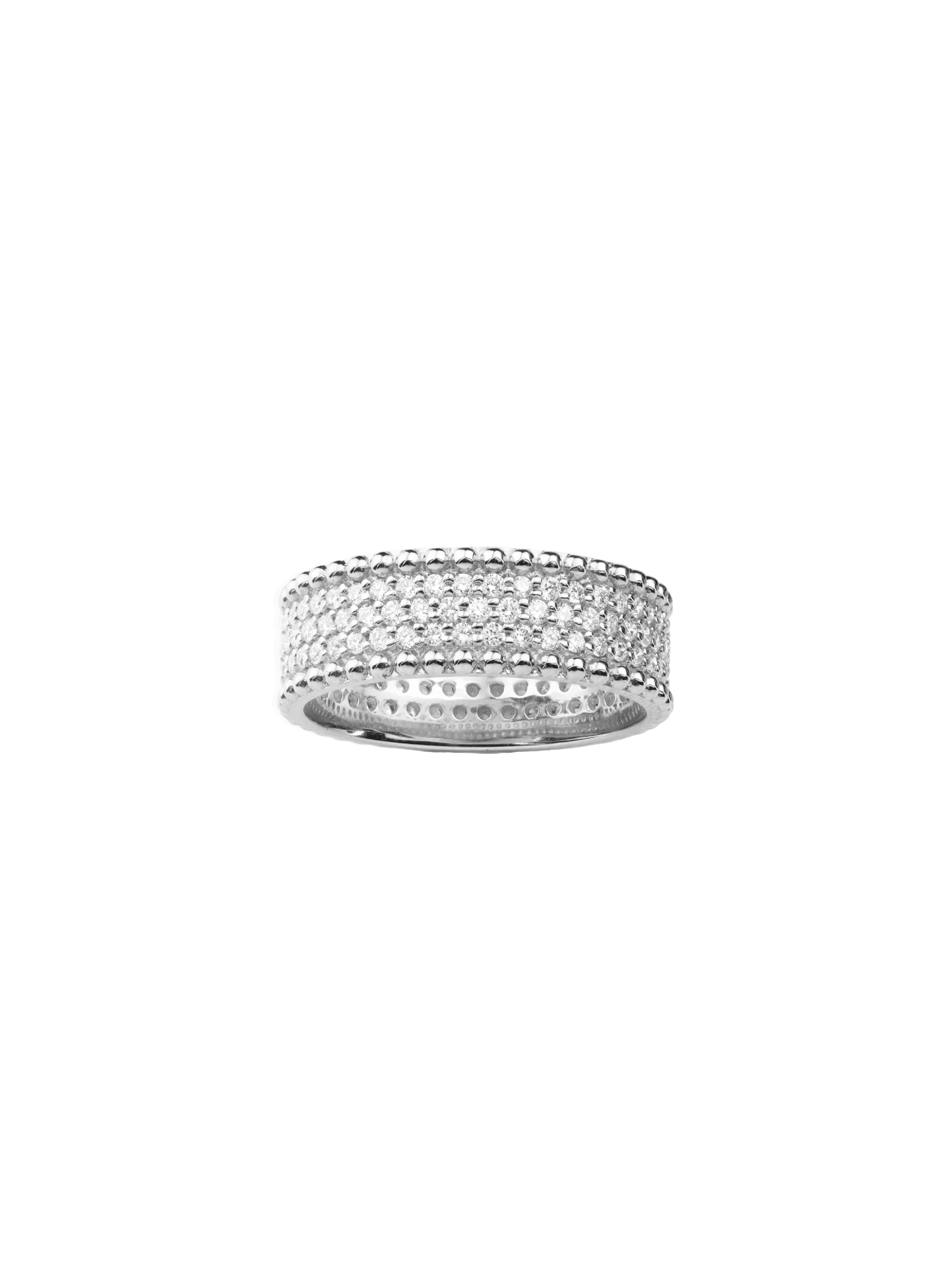 14k White Gold Diamond Pave Beaded Ring