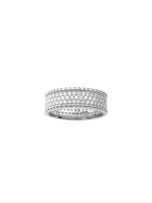 14k White Gold Diamond Pave Beaded Ring