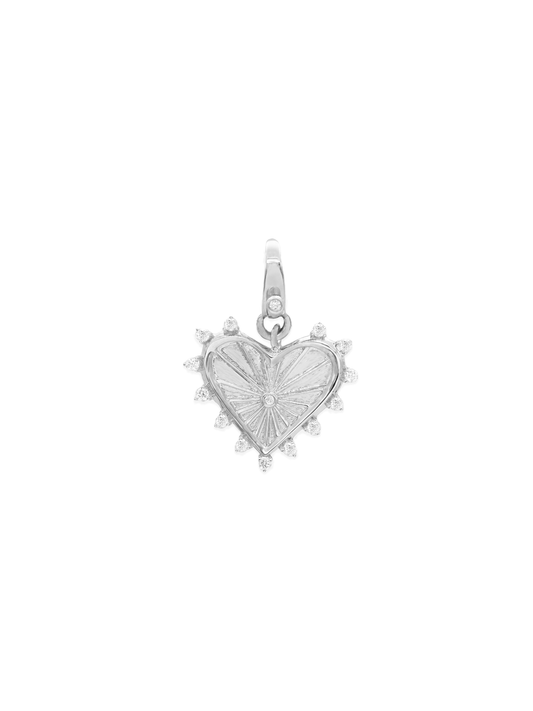 14k White Gold Diamond Sacred Heart Lobster Clasp Charm