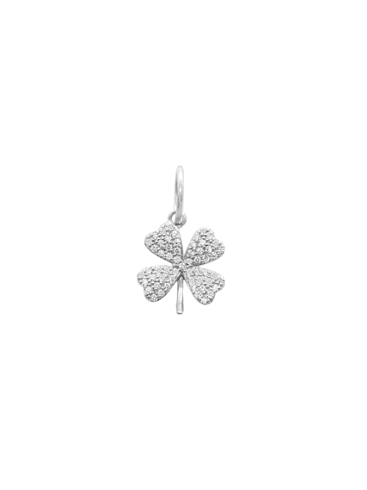14k White Gold Diamond Small Clover Charm