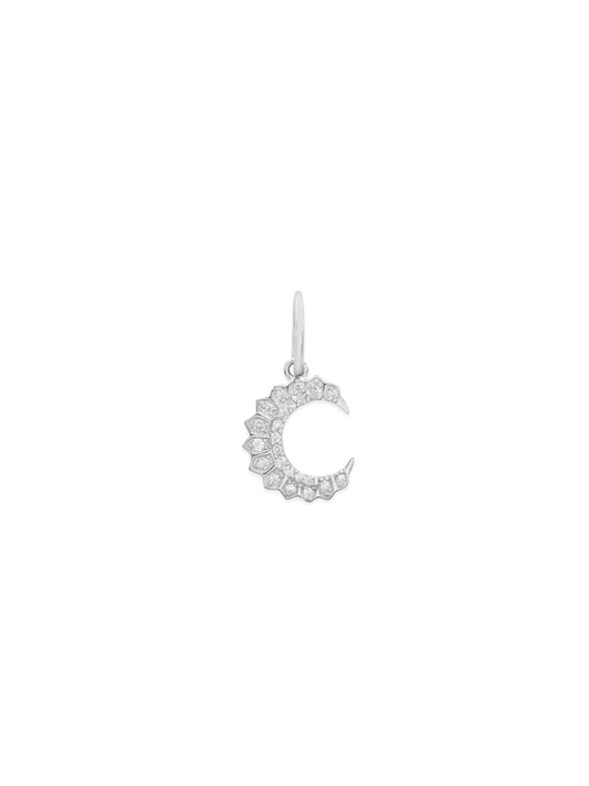 14k White Gold Diamond Small Crescent Moon Charm
