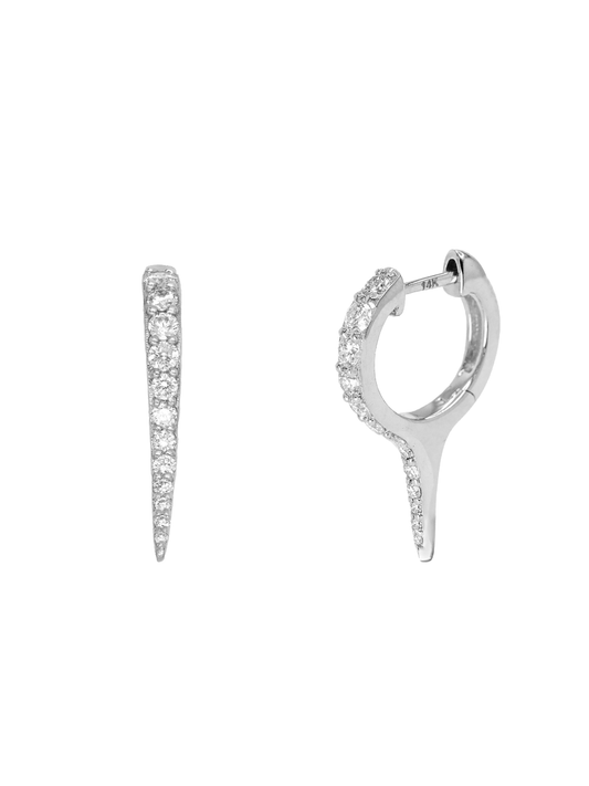 14k White Gold Diamond Spike Huggie Earrings