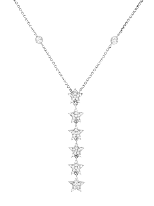 14k White Gold Diamond Star/Bezel Drop Necklace