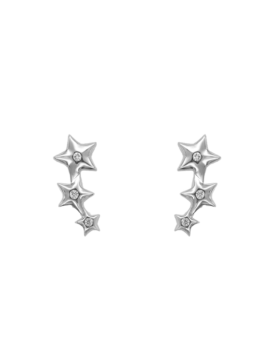 14k White Gold Diamond Star Crawler Earrings