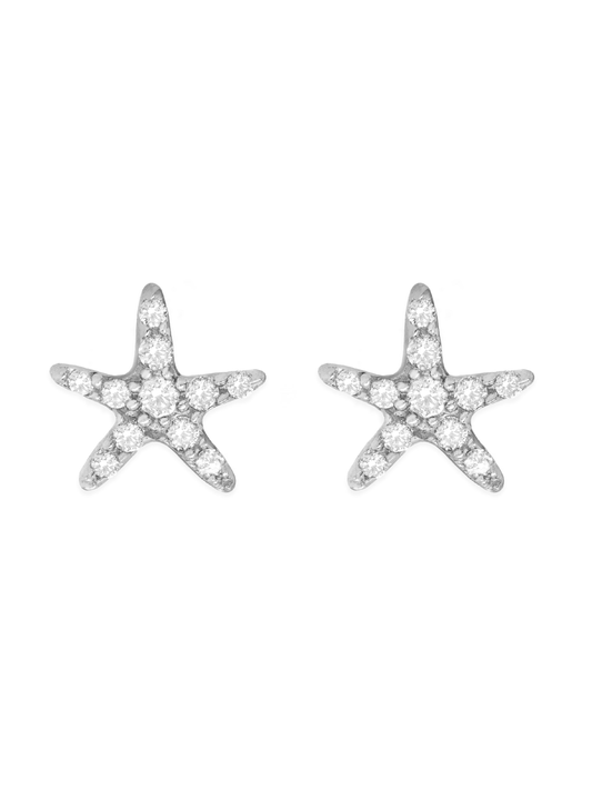 14k White Gold Diamond Starfish Earrings