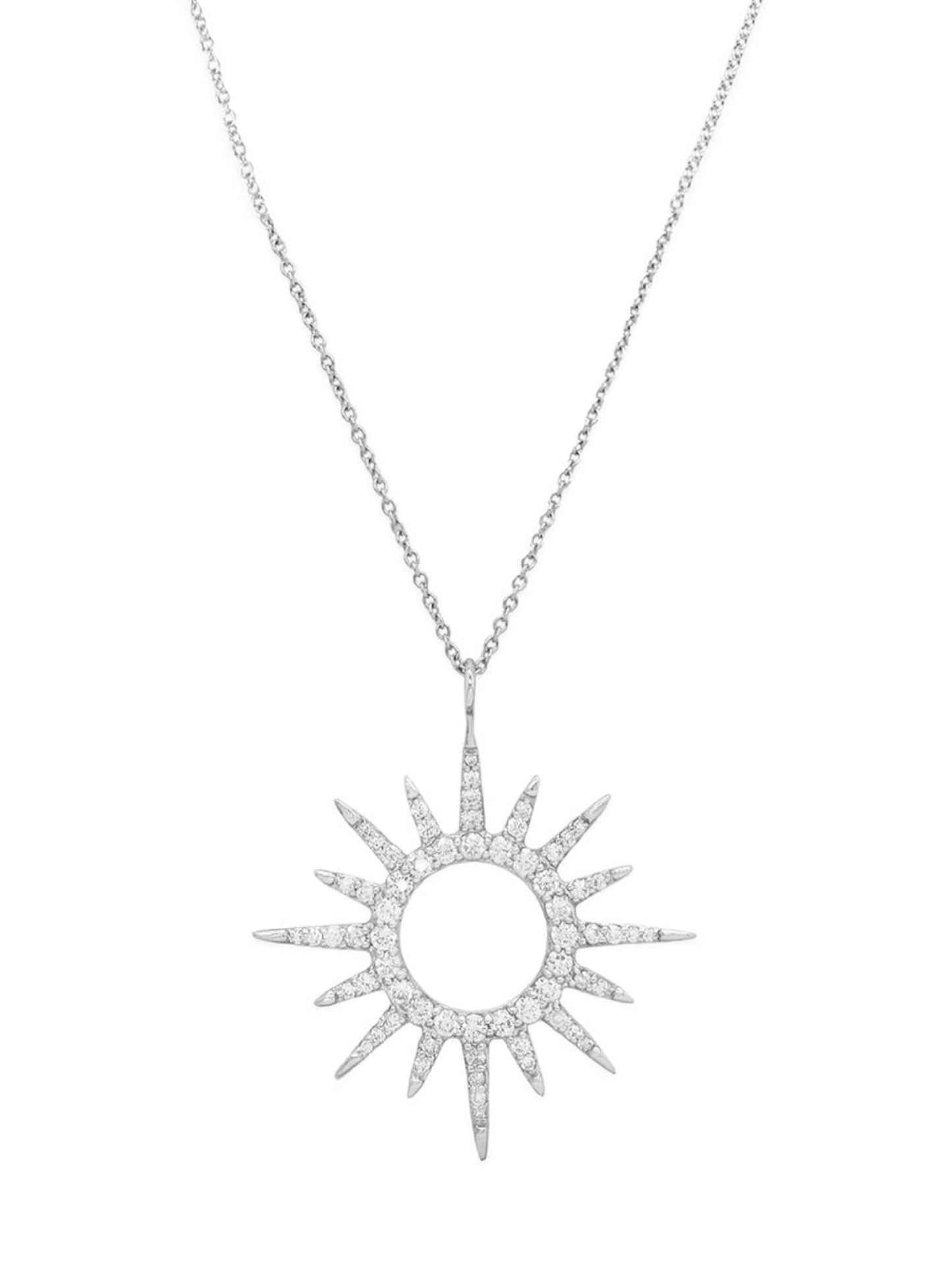 14k White Gold Diamond Sunburst Necklace