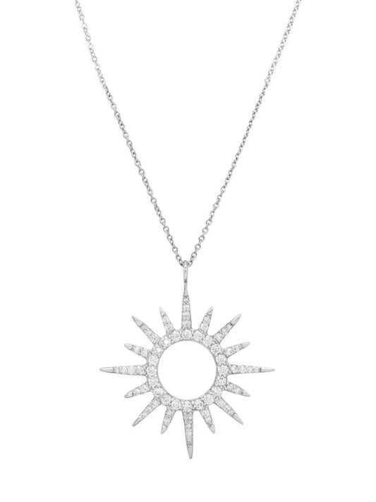 14k White Gold Diamond Sunburst Necklace