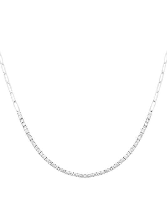 14k White Gold Diamond Tennis Paperclip Necklace