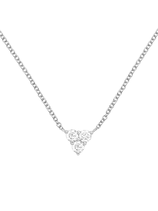 14k White Gold Diamond Triangle Cluster Necklace