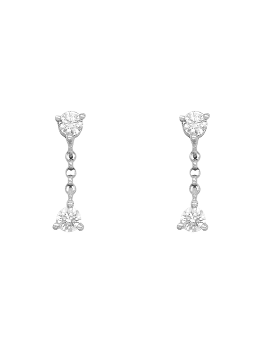 14k White Gold Double Diamond Drop Earrings