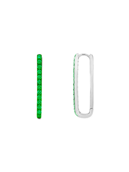 14k White Gold Emerald Paperclip Hoop Earrings