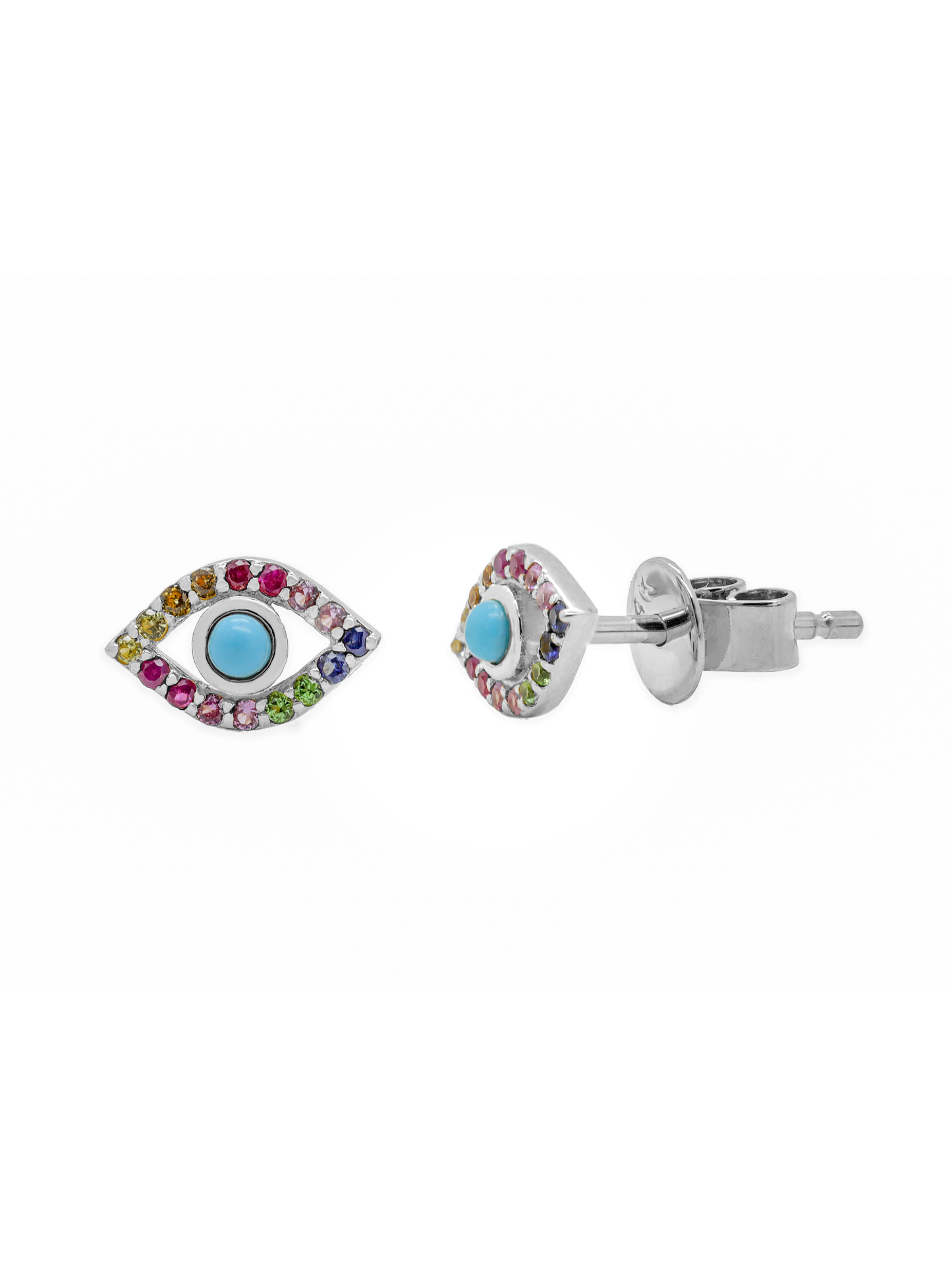 14k White Gold Evil Eye Turquoise Multicolor Earrings