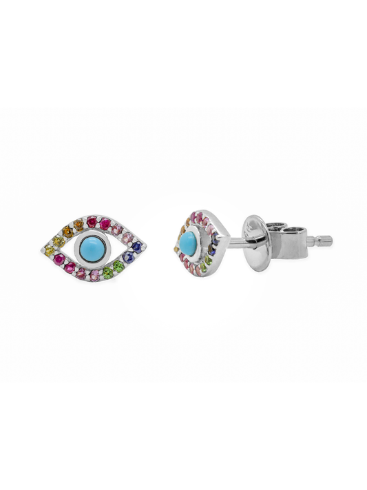 14k White Gold Evil Eye Turquoise Multicolor Earrings