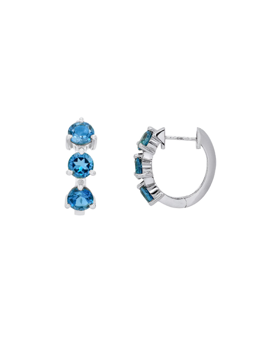 14k White Gold Large Blue Topaz Huggie Earrings