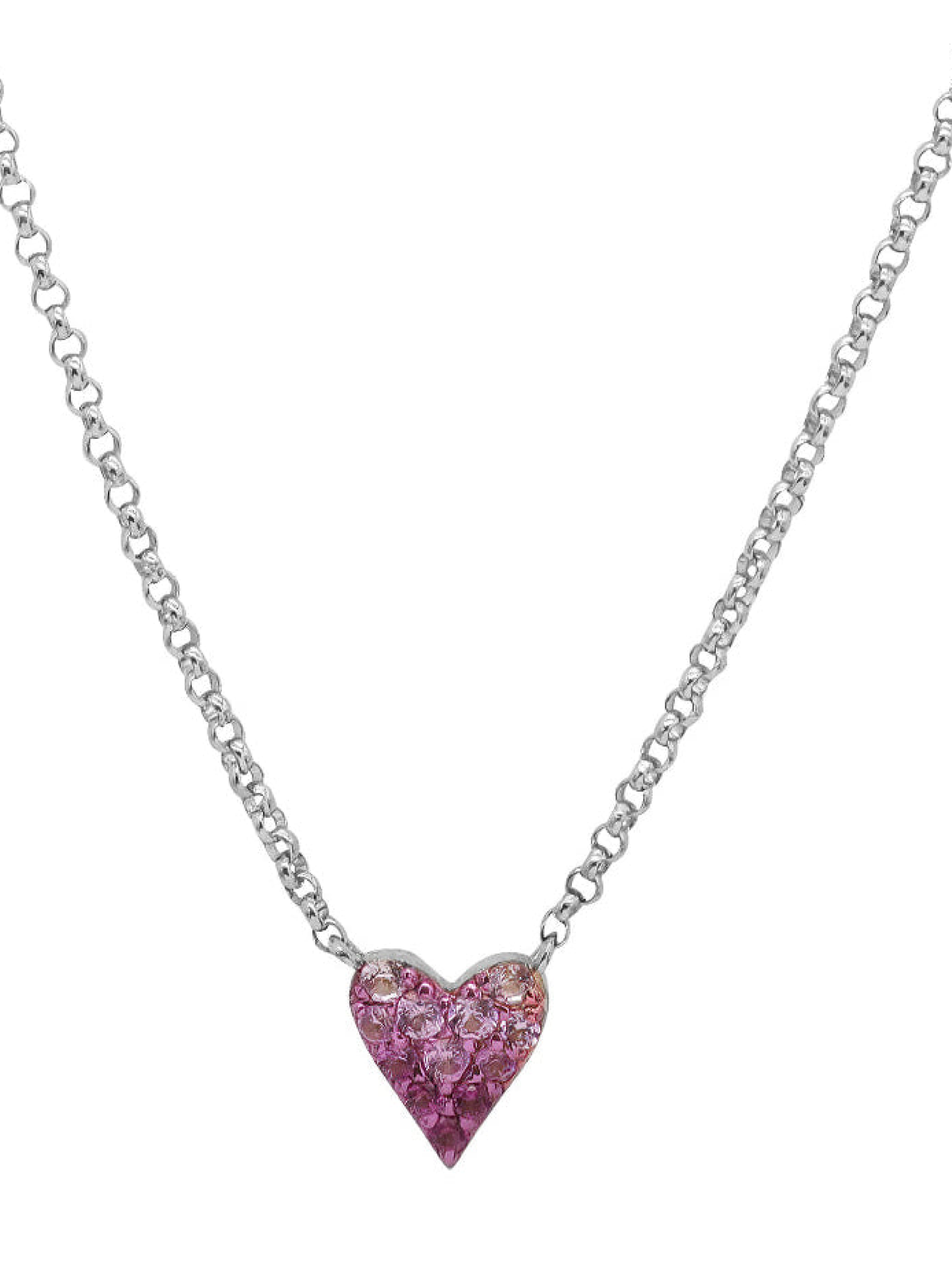 14k White Gold Ombré Pink Sapphire Heart Necklace