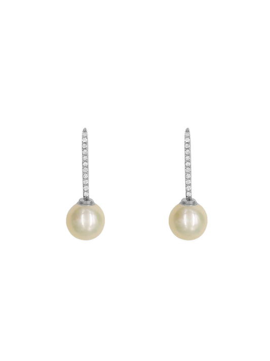 14k White Gold Pearl Diamond Bar Earrings