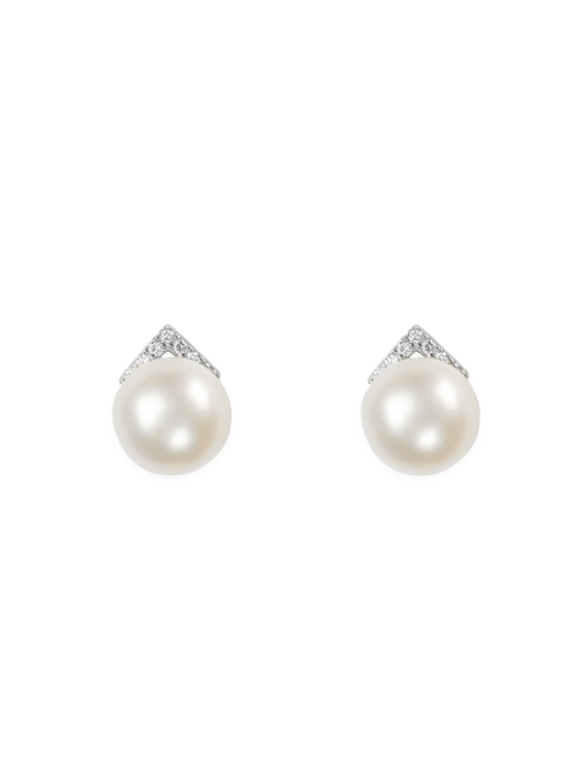 14k White Gold Pearl Diamond Earrings