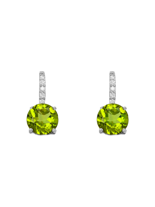 14k White Gold Peridot Diamond Drop Earrings