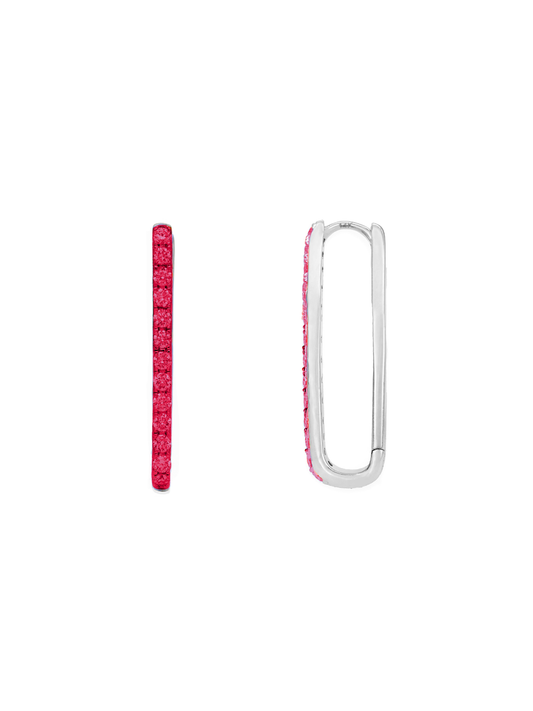 14k White Gold Ruby Paperclip Hoop Earrings