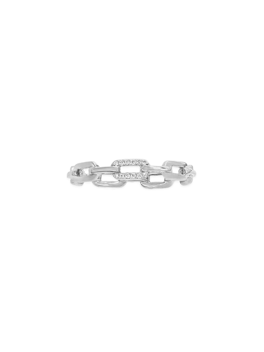14k White Gold Single Diamond Chain Link Ring