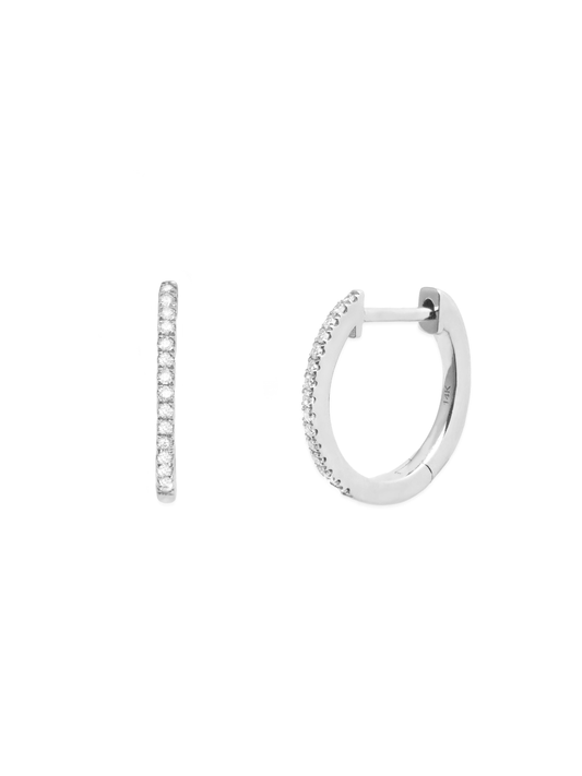14k White Gold Small Diamond Huggie Earrings