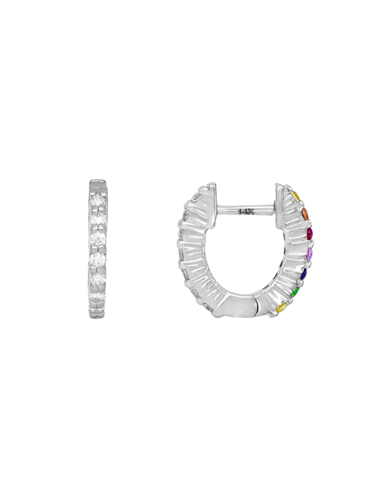 14k White Gold Small Reversible Diamond/Multi Gemstone Huggie Earrings