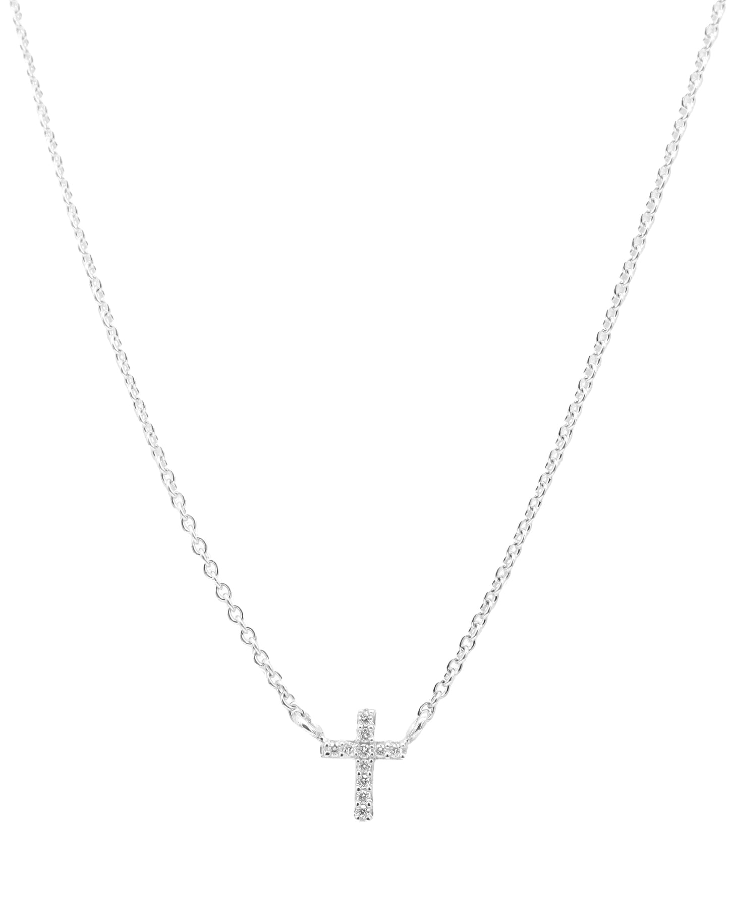 14k White Gold Diamond Mini Cross Necklace