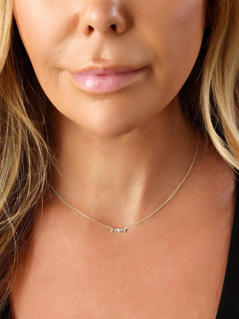 14k White Gold Diamond Mom Necklace