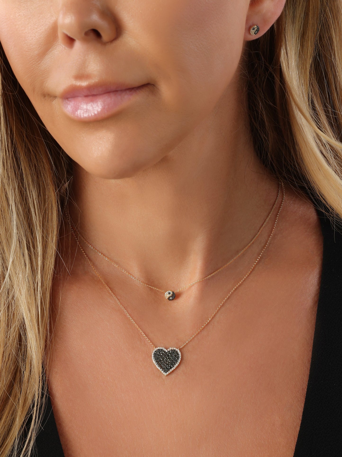 14k Yellow Gold Black Diamond Heart Necklace