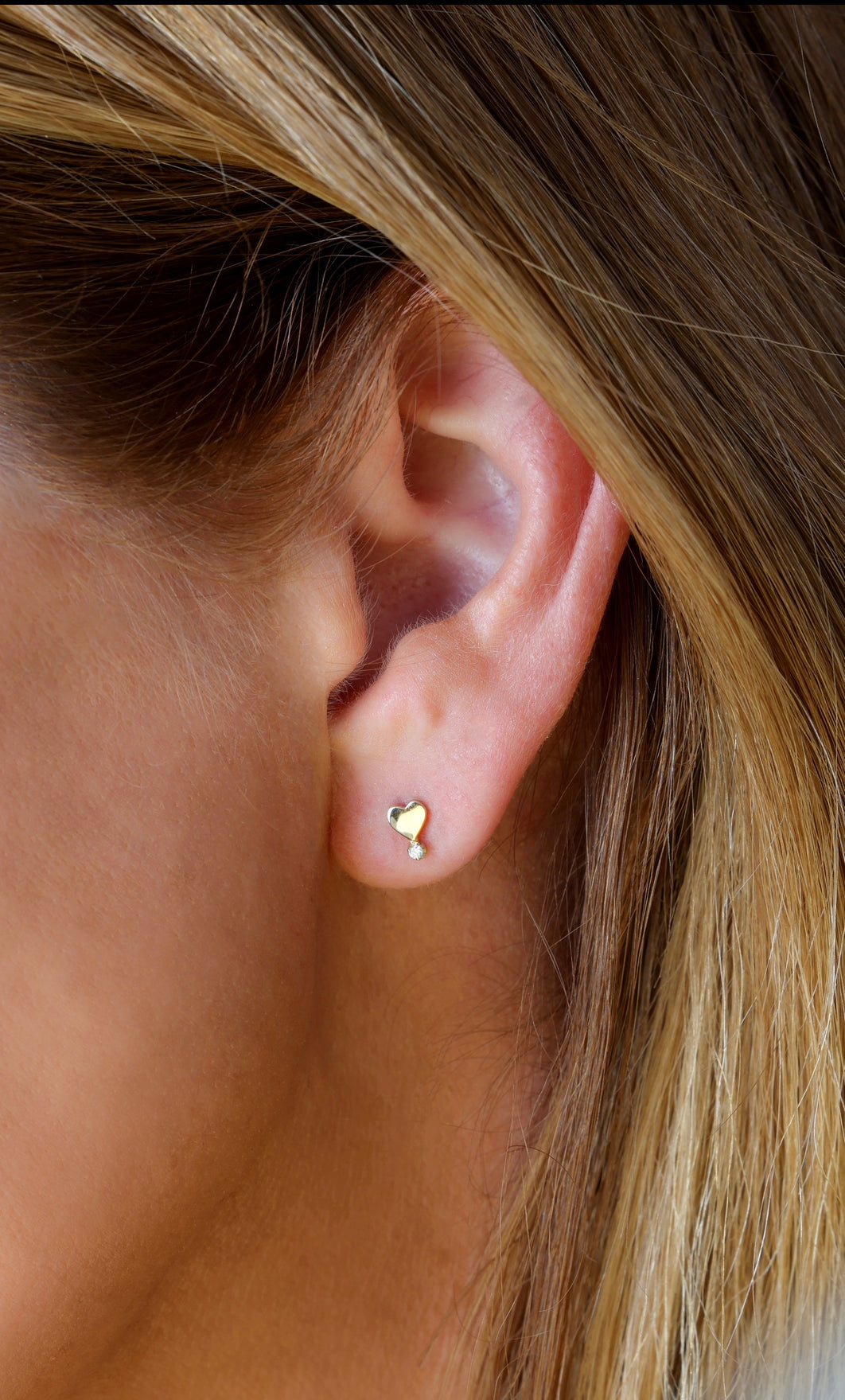 14k Yellow Gold Diamond Heart Exclamation Earrings