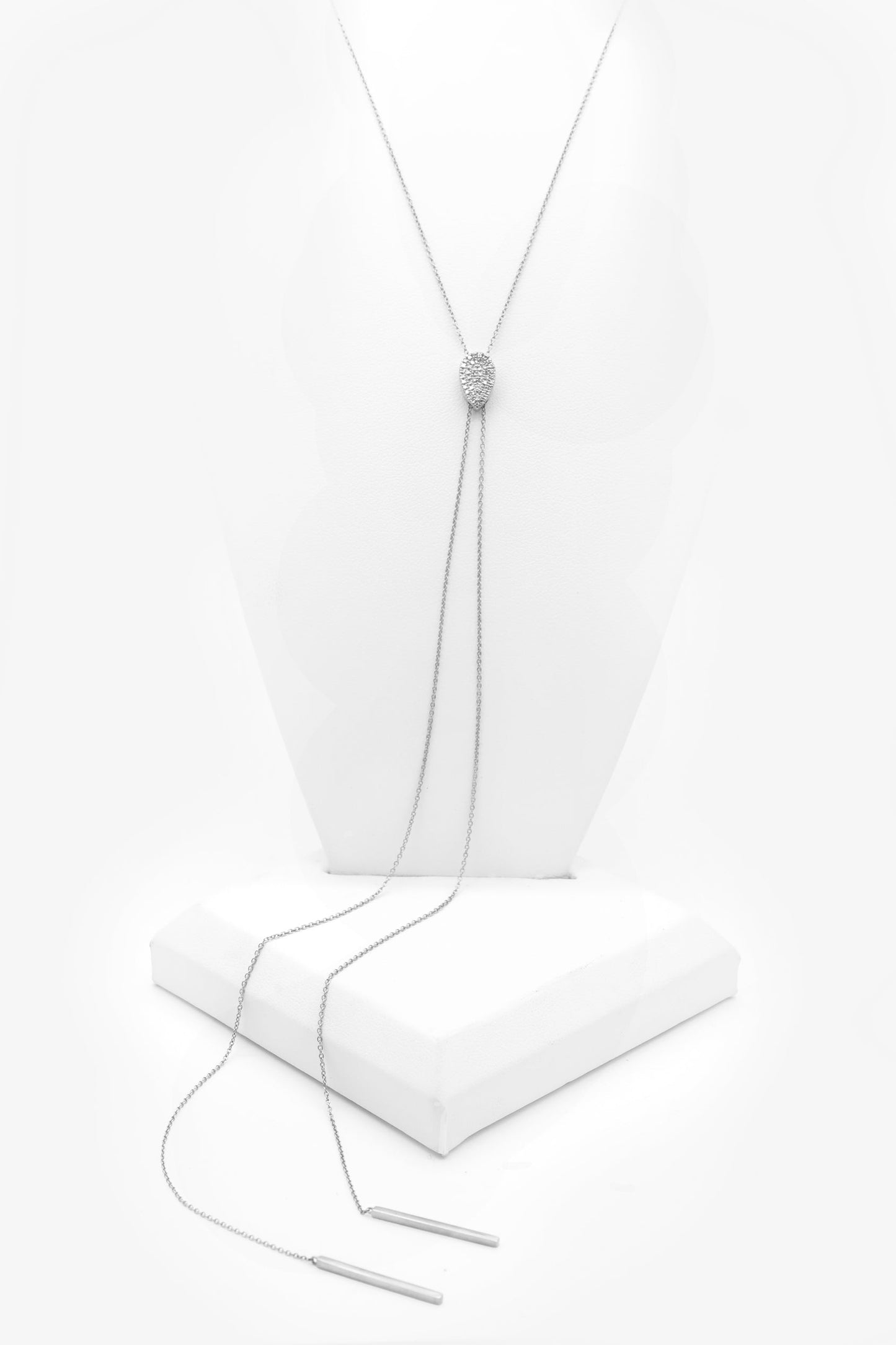 14k White Gold Diamond Adjustable Lariat Necklace