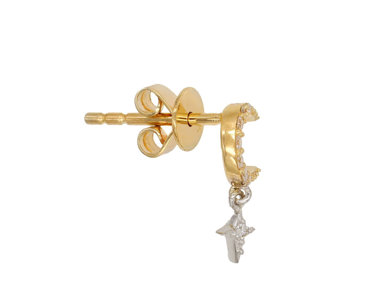 14k Yellow Gold Diamond Moon and Star Earrings