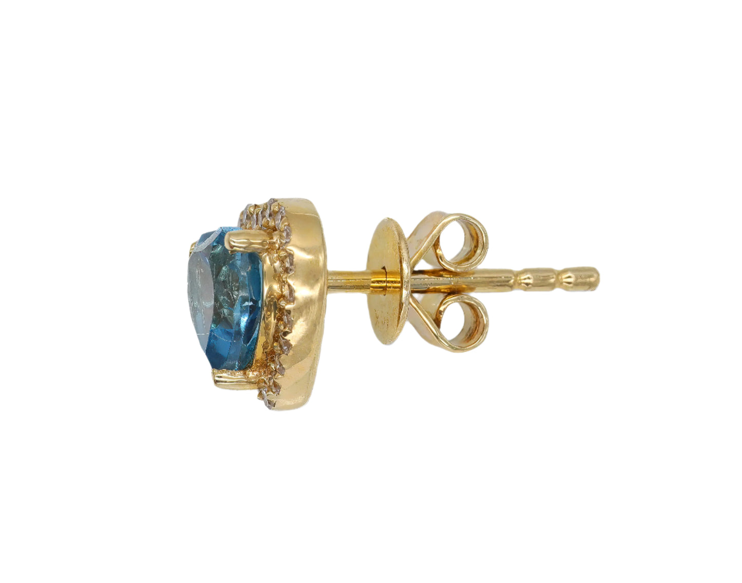 14k Yellow Gold Diamond Blue Topaz Heart Earrings