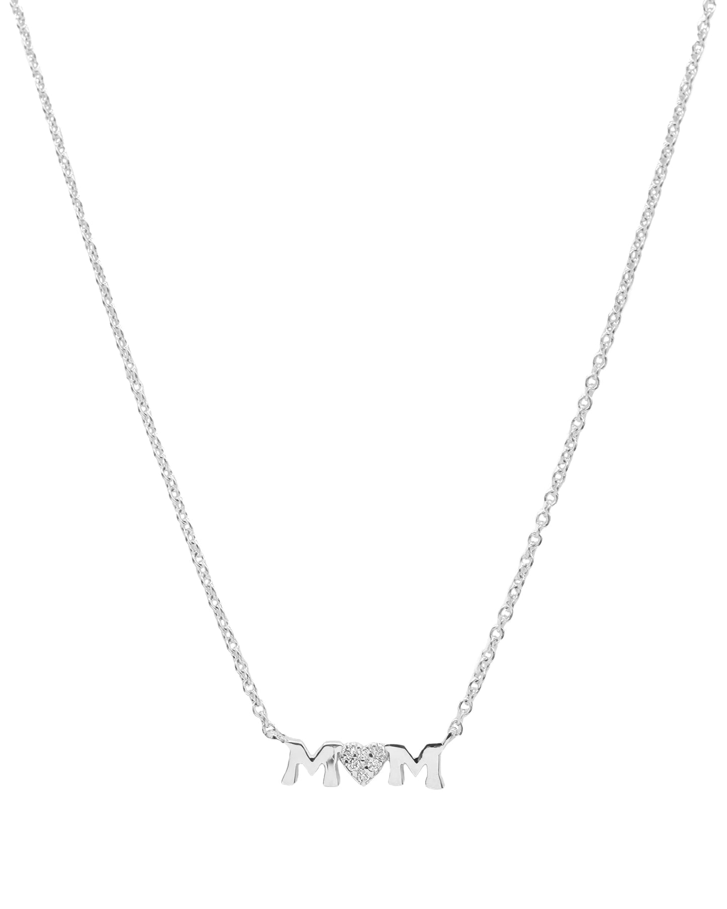 14k White Gold Diamond Mom Necklace