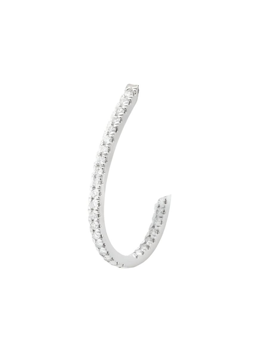 14k White Gold Diamond Oval Hoop Earrings