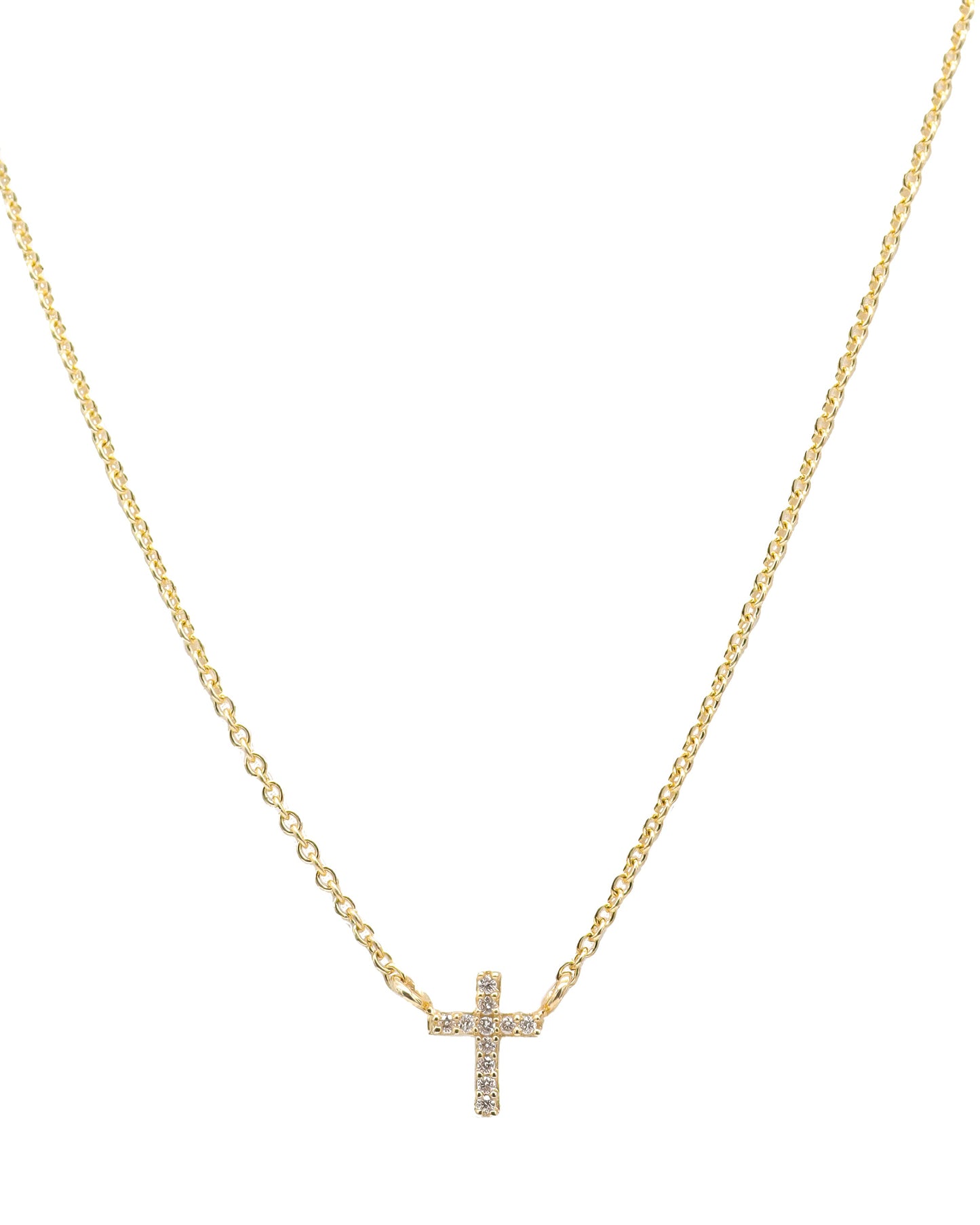 14k Yellow Gold Diamond Mini Cross Necklace