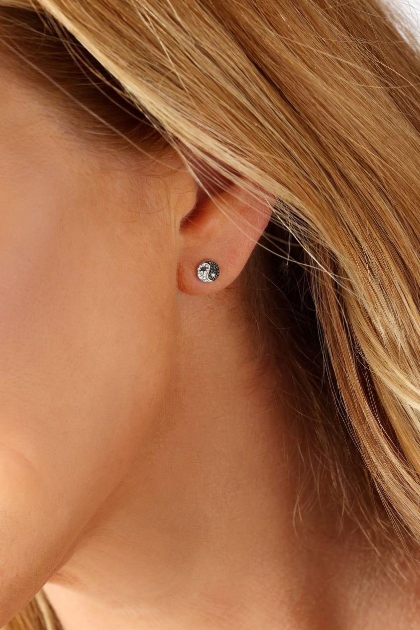 14k White Gold Black Diamond Yin/Yang Earrings
