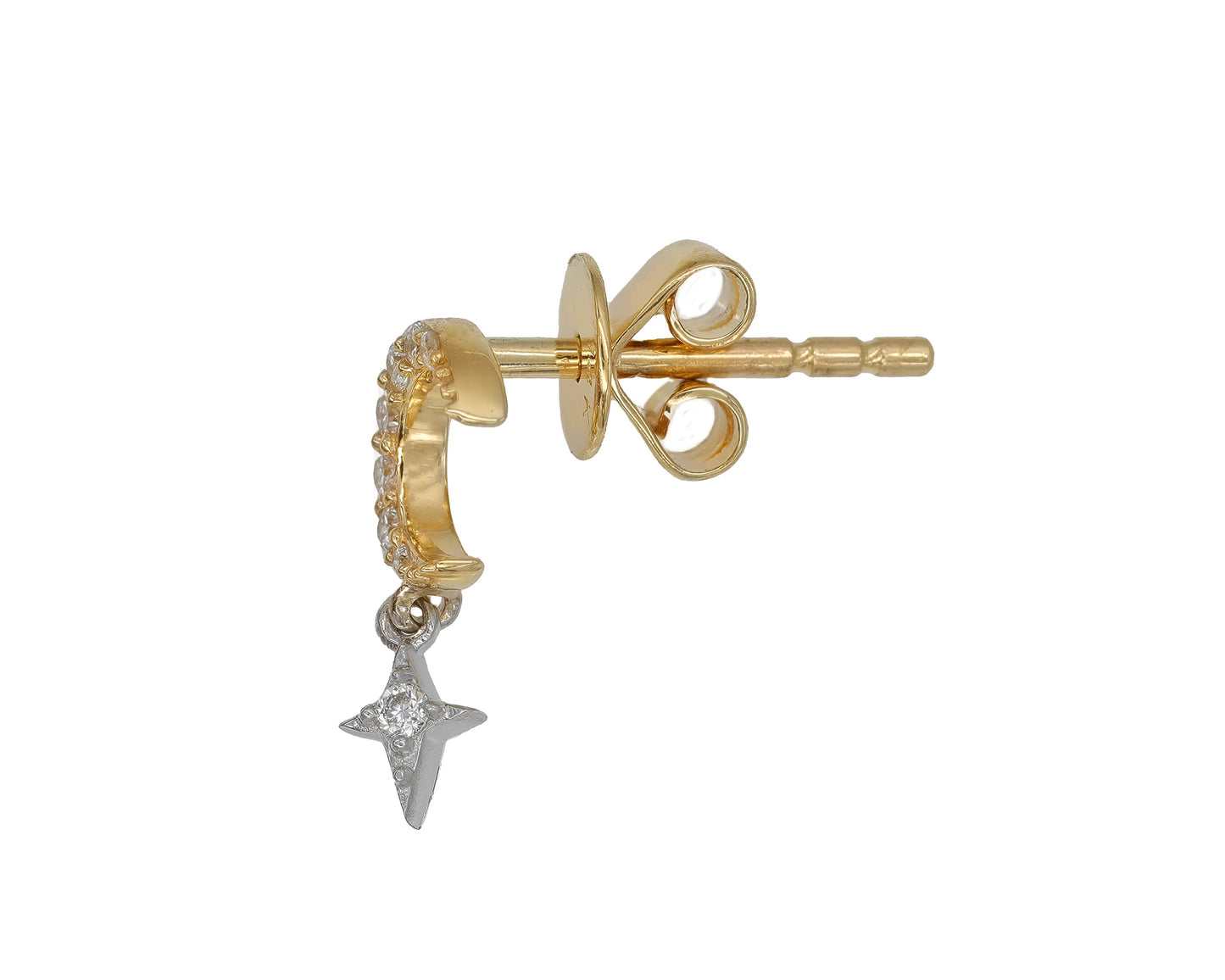 14k Yellow Gold Diamond Moon and Star Earrings