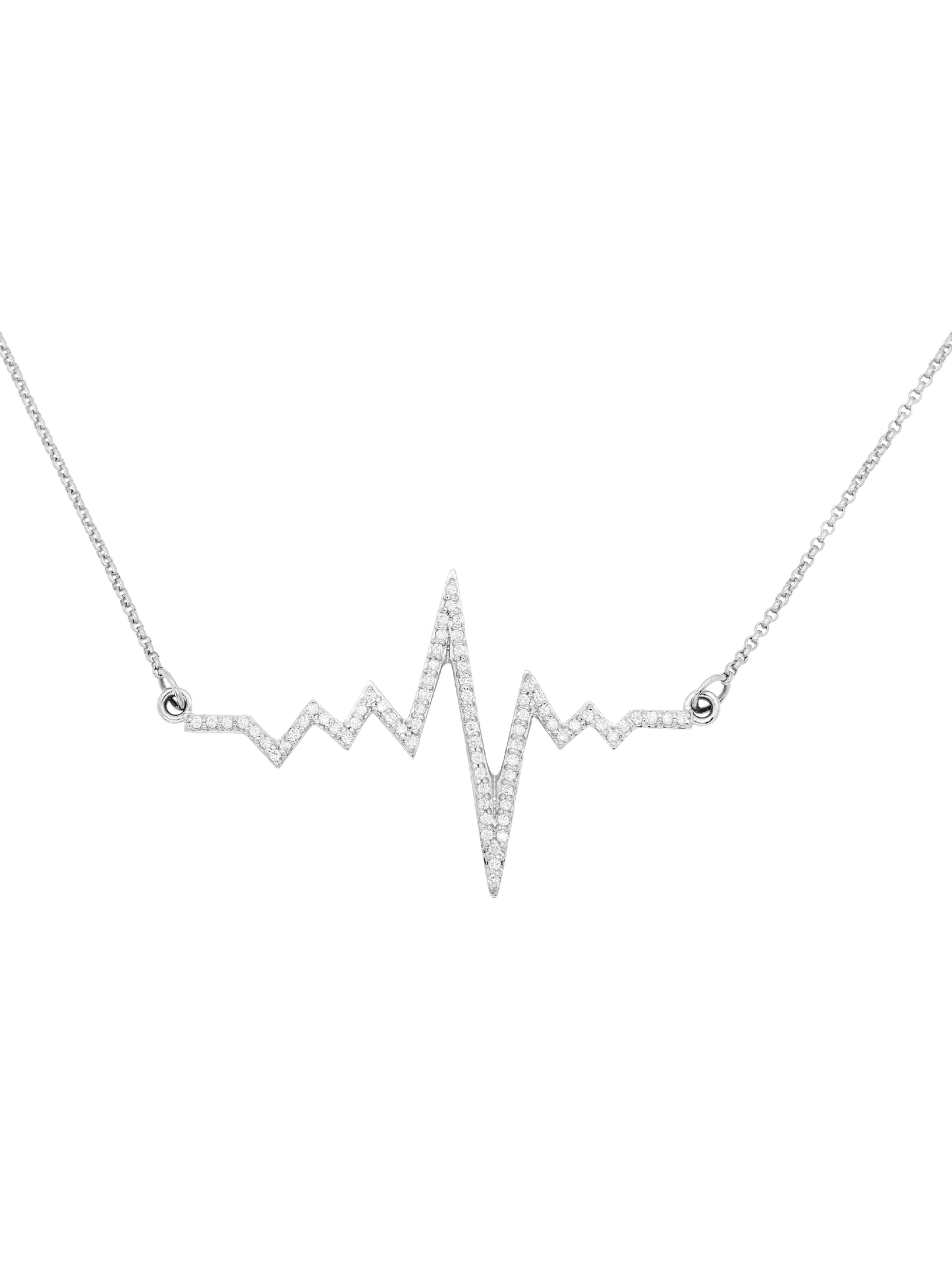 14k White Gold Diamond Heartbeat Necklace