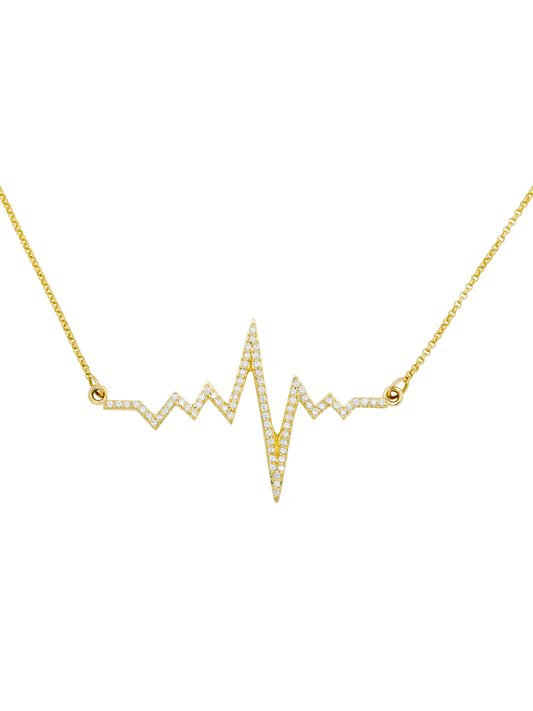 14k Yellow Gold Diamond Heartbeat Necklace
