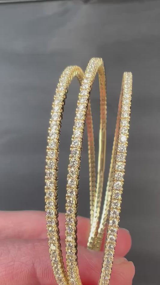 14k Yellow Gold Diamond Triple Flexible Bangle